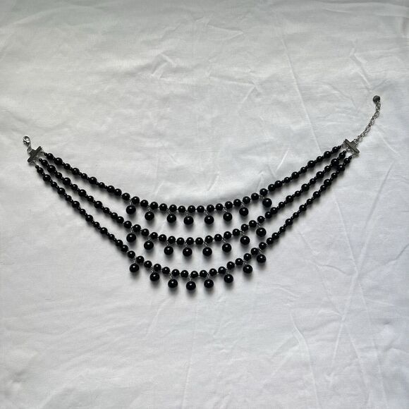 Talbots Black Glass ?? Beaded Multi strand Necklace, elegant, statement piece - Picture 2 of 5
